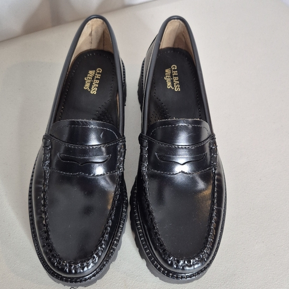 G.H Bass Women's Whitney Super Lug Weejuns Penny Loafer Black Leather - Size 6.5 - Picture 9 of 16